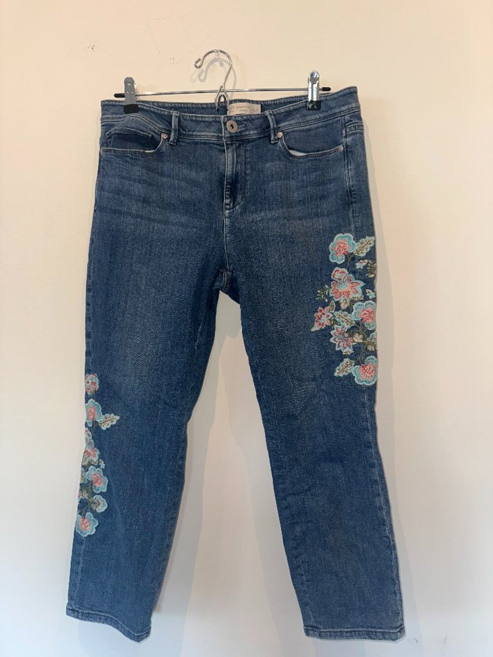 J.Crew Denim Blue Embroidered Floral Cropped Jeans